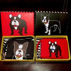 MARC TETRO Full Zip Bull Dog Wristlet CHOICE Red or Black Saffiano Leather NIB